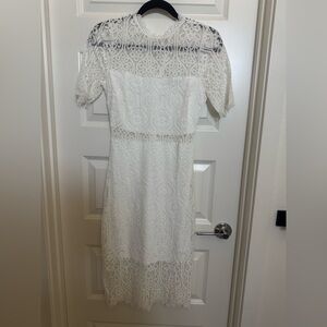 Remarkable White Sheer Lace Short Sleeve Mini Dress